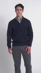 FINE GAUGE QUARTER
 ZIP SWEATER - NAVY BLAZER