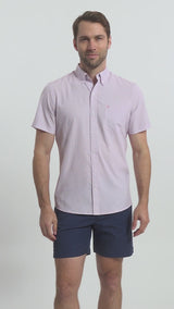 BREEZE SHORT SLEEVE PRINTED BUTTON DOWN SHIRT - PRISM PINK