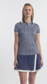 STELLA PRINTED SHORT-SLEEVE POLO - MEDIEVAL BLUE