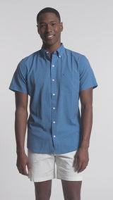 BREEZE SHORT SLEEVE PRINTED BUTTON DOWN SHIRT - BRIGHT COBALT