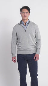 FINE GAUGE QUARTER
 ZIP SWEATER - LT GREY HTHR