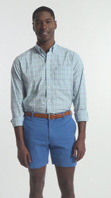 PERFORMANCE COMFORT LONG SLEEVE PLAID BUTTON DOWN SHIRT - CRYSTAL BLUE