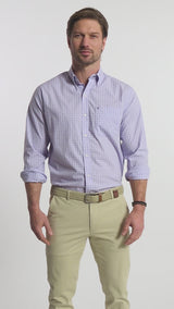 PERFORMANCE COMFORT LONG SLEEVE PLAID BUTTON DOWN SHIRT - VIOLA