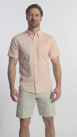 DOCKSIDE SHORT SLEEVE CHAMBRAY SHIRT - CANTALOUPE