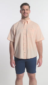 BIG & TALL DOCKSIDE SHORT SLEEVE CHAMBRAY SHIRT - CANTALOUPE