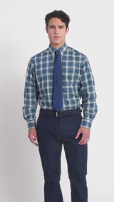 ALL OVER STRETCH TARTAN BUTTON DOWN DRESS SHIRT - EVERGREEN